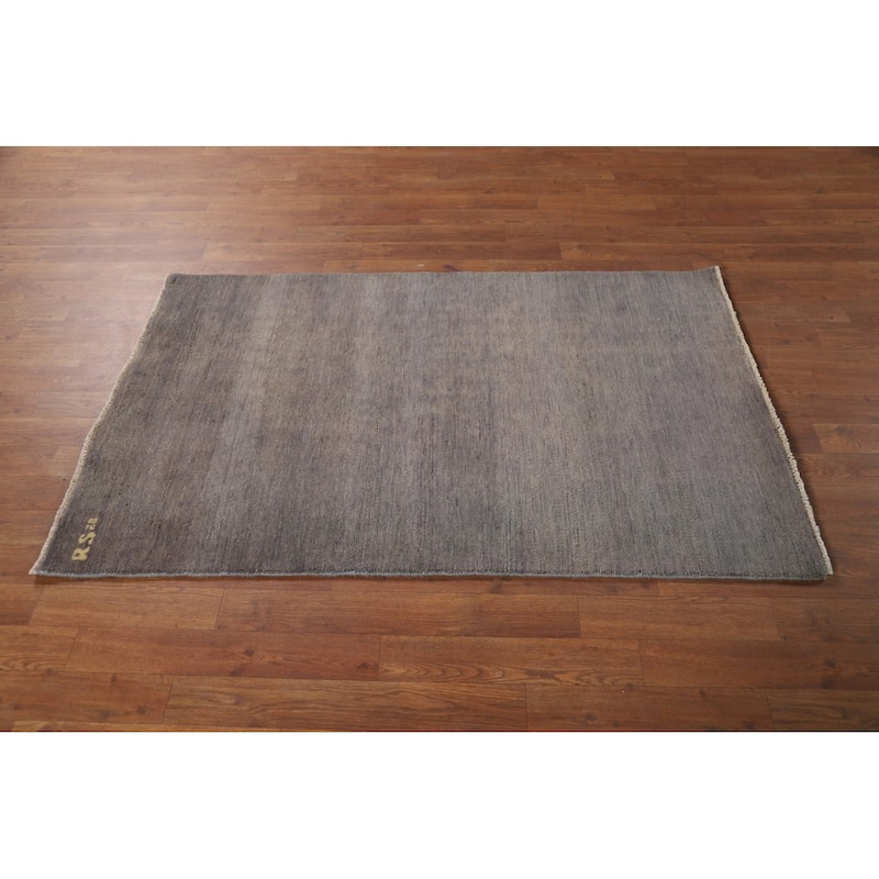 Modern Gabbeh Oriental Foyer Rug Grey Handmade Wool Carpet - 3'0"x 4'10"