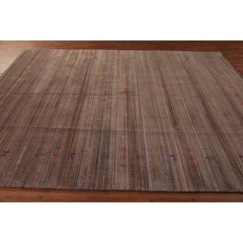 Brown Gabbeh Area Rug Handmade Tribal Oriental Wool Carpet - 8'2" x 9'10"