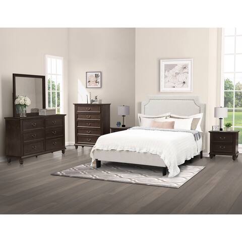 Abbyson Harrison 6 Piece Queen Bedroom Set with Cream Upholstered Bed