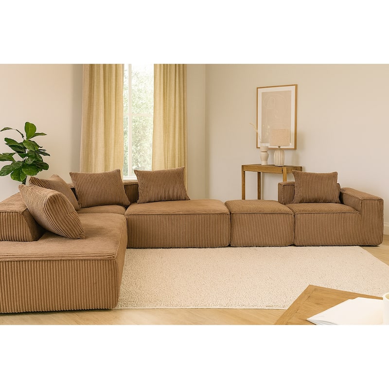 Corduroy Modular Sectional Sofa with Chaise Lounge, Deep Seat, Ottoman