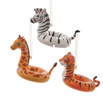 Jungle Animals Zebra Giraffe Tiger Floats Christmas Holiday Ornaments Set of 3 - Multi