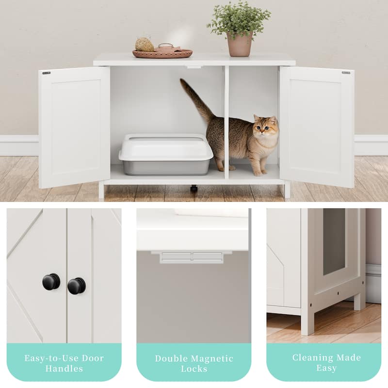 Modern Cat Cage Cabinet with Litter Box Enclosure, Multi-Functional Pet Furniture