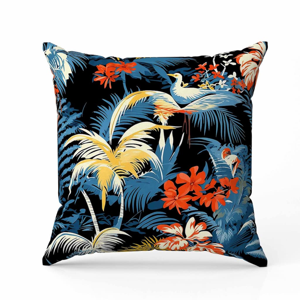 Tropi Chirp Faux Suede Reversible Throw Pillow Black and Blue