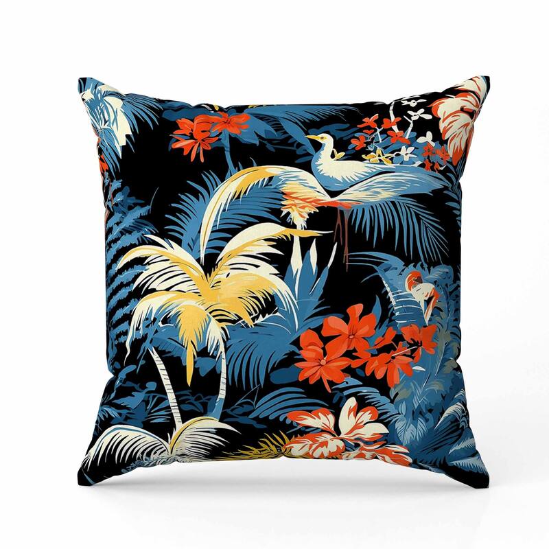 Tropi Chirp Faux Suede Reversible Throw Pillow Black and Blue