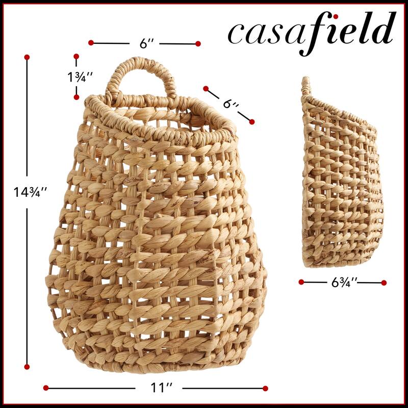 Open Weave Wall Hanging Basket Hyacinth Plant and Flower Storage Bin - Tan