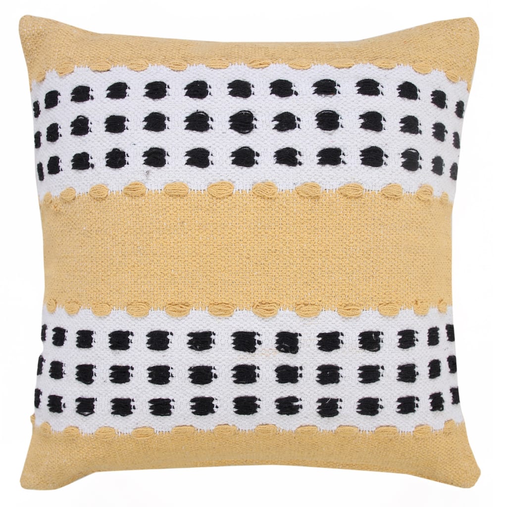HomeRoots 20" X 20" Yellow Black And White 100% Cotton Striped Zippered Pillow