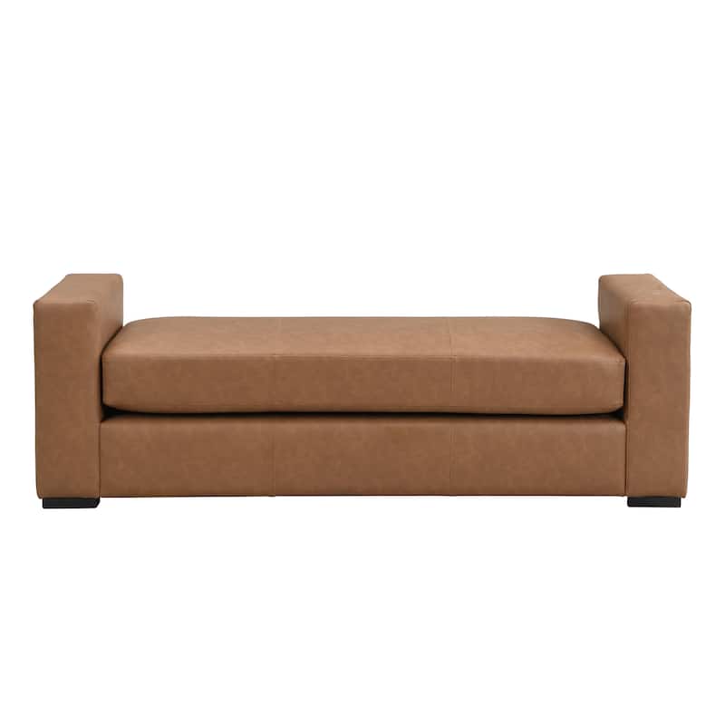 Entryway Bench, 57.70" Stylish Faux Leather Bench with Square Armrests