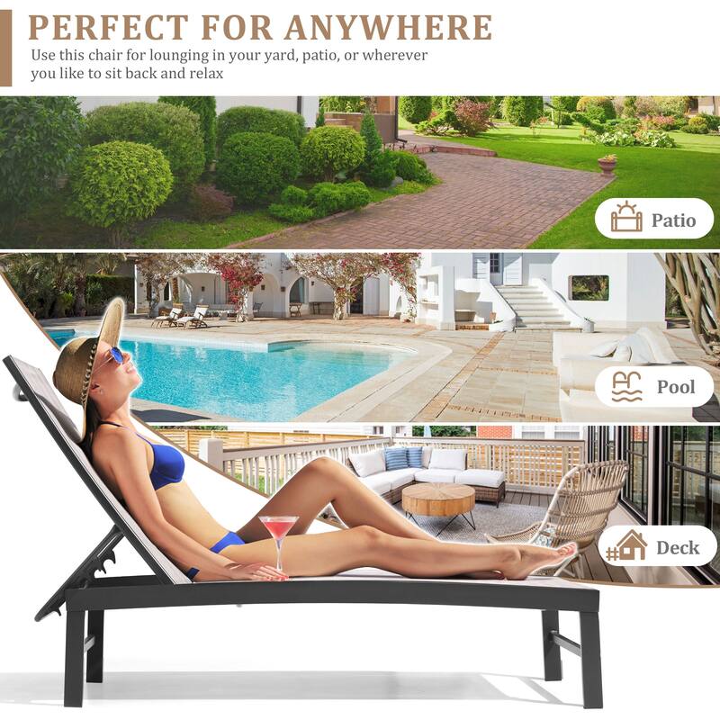 VredHom Outdoor Aluminum Adjustable Chaise Lounge Chairs and Side Table Set - 60.4 in L * 24.6 in W * 16.1/40.8 in H
