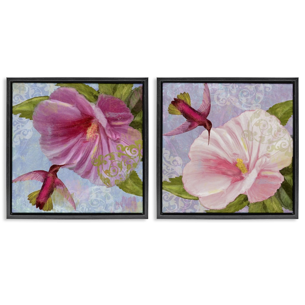 Stupell Hummingbirds & Poppy Bulbs Framed Floater Canvas Wall Art Design By Sasha (Set of 2)