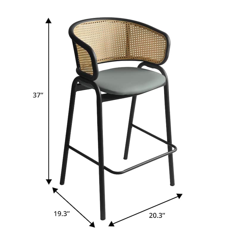 LeisureMod Ervilla Modern Wicker Leather Bar Stool with Curved Back & Stainless Steel Frame for Home & Kitchen
