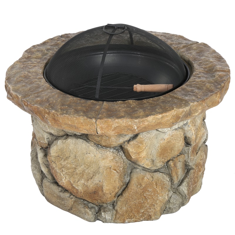 Micah Outdoor Natural Cement Lightweight Concrete Wood Burning Fire Pit by Christopher Knight Home
