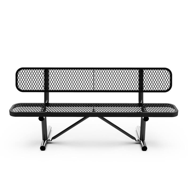 Commercial Grade Expanded Mesh Metal Outdoor Bench with Backrest