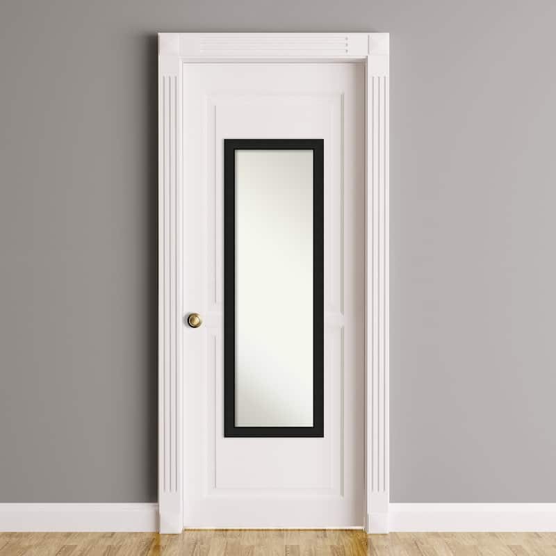 Midnight Black Narrow Non-Beveled Wood Framed Full-Length On the Door Mirror - Midnight Black Narrow - Glass Size 14x48
