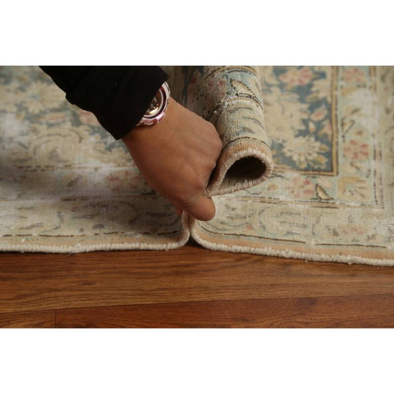 Distressed Floral Kerman Persian Area Rug Hand-knotted Wool Carpet - 10'1" x 14'1"