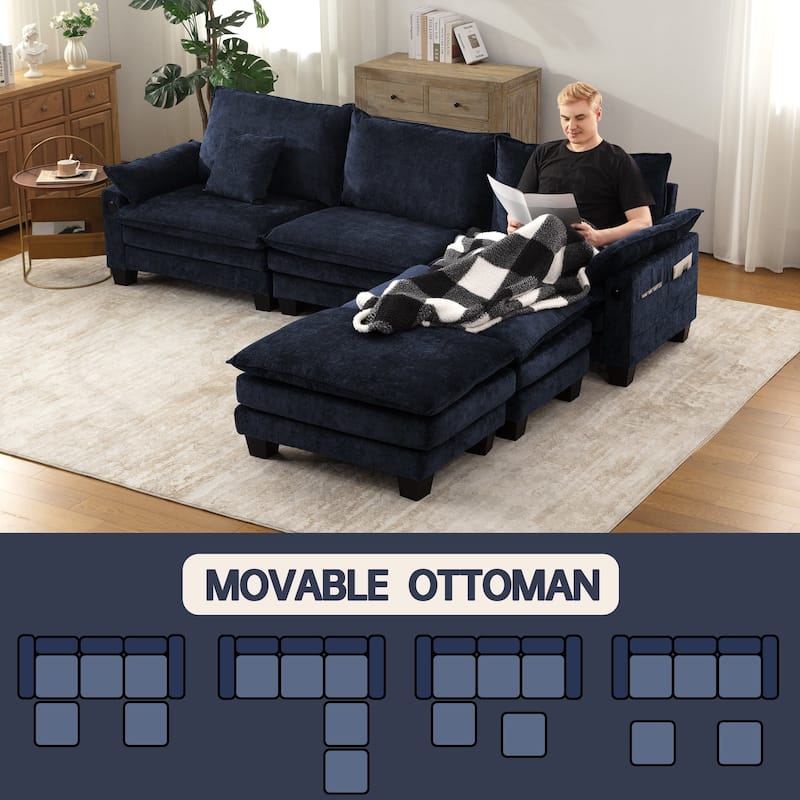 Living Room Furniture Sets, Modular Sectional Sofa Set with Ottoman for Living Room, Convertible Sofa Couch