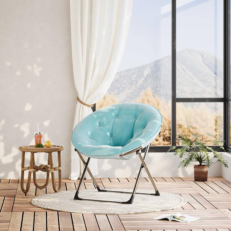 Comfy Folding Saucer Chair for Bedroom, Faux Fur Lounge Moon Chair with Sturdy Metal Frame, Oversized Plush Flower