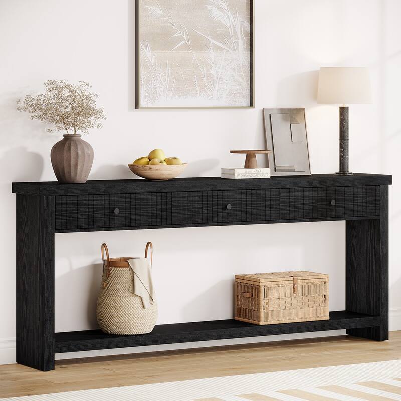 Extra Long Wood Console Table, Oak Sofa Entryway Table with 3 Drawers & Storage Shelves for Living Room, Hallway, Foyer