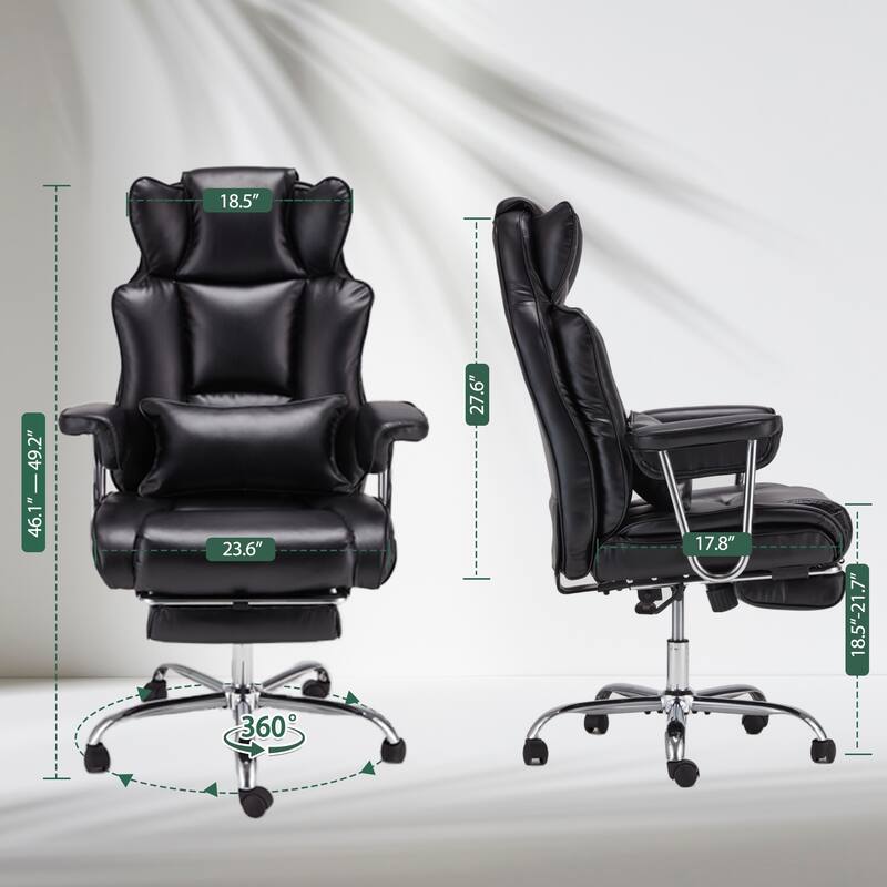 Big and Tall Leather Office Chair with Foot Rest with Adjustable Back for People up to 400 lbs