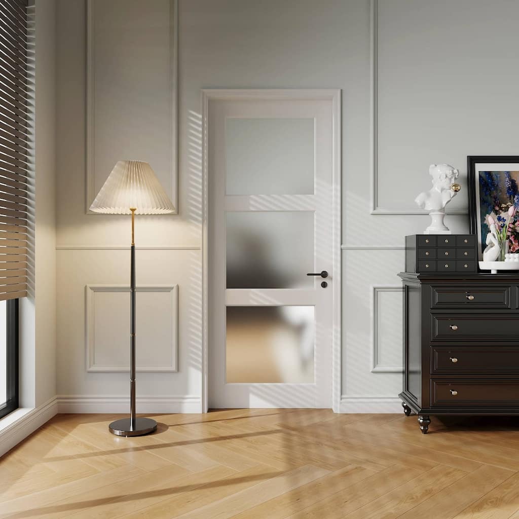 80"H 3 Lite Frosted Glass French White Prefinish Paintable Doors Pantry Laundry Closet Shaker French Interior Slab Door