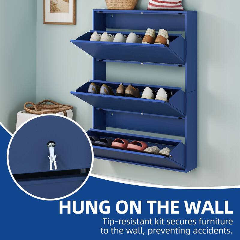 Moasis 3 Flip Drawers Steel Shoe Storage Cabinet Wall mount