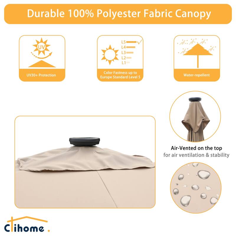 Clihome 10' x 6.5' Rectangular LED Market Patio Umbrella