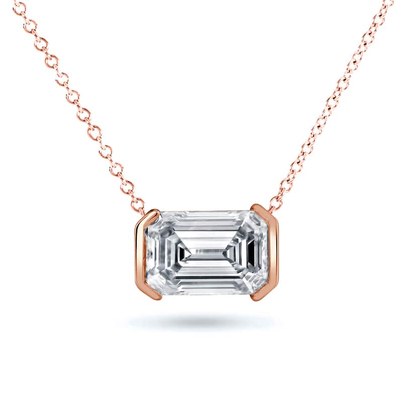 Auriya 14K Gold Lab Grown Emerald Diamond Floating East-West Solitaire Necklace 0.25 to 5.00 ct. tw. (F-G VS) - Rose - 4.00 ct. tw.