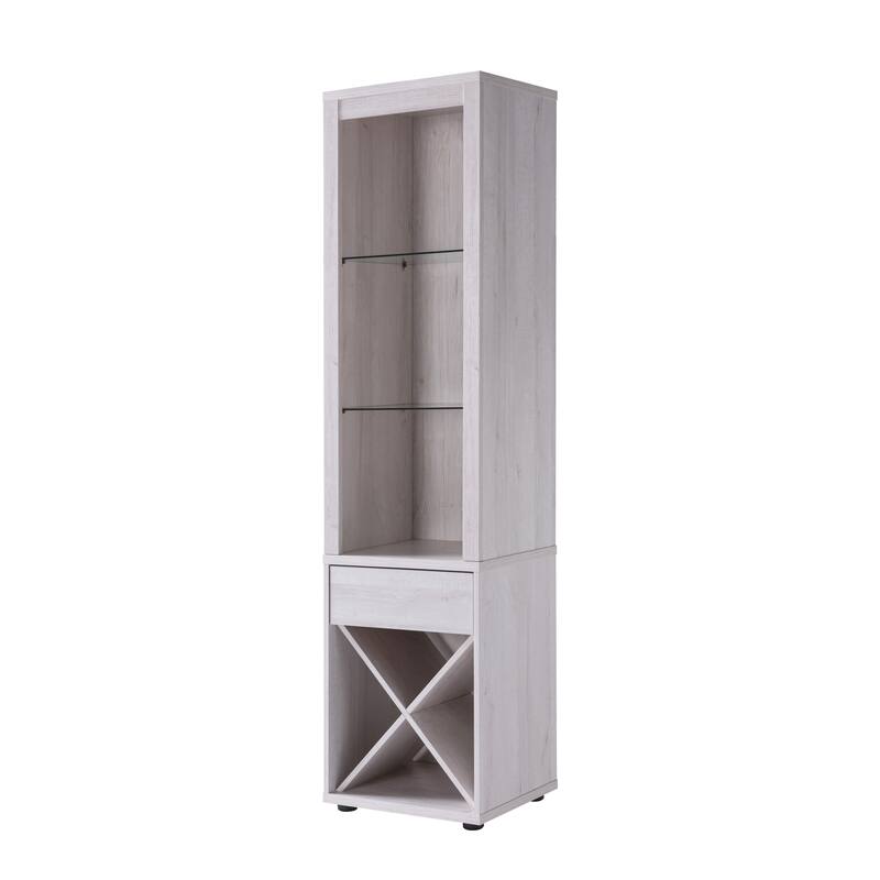 Jessica Farmhouse White Oak LED Light Multi-Storage Curio with Wine Rack by Furniture of America - White Oak