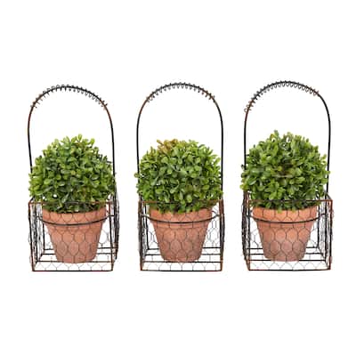 3-Piece Faux Boxwood Round Topiary in Metal Basket by Pure Garden - Set of 3