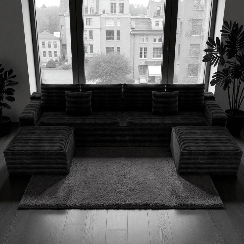 137.8" Modular Sectional Sofa 4-Piece Upholstered Corduroy Couch No Assembly Required, Plush Foam Seating for Living Room