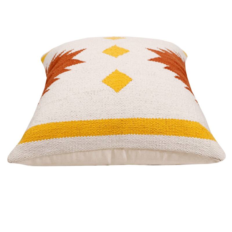 Handwoven Geometric Cotton Throw Pillow Cover - 20" - White and Yellow