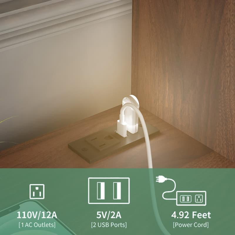 Anmytek Smart Nightstand with Night Light and Charging Station,Bedside Tables with Storage Cabinet