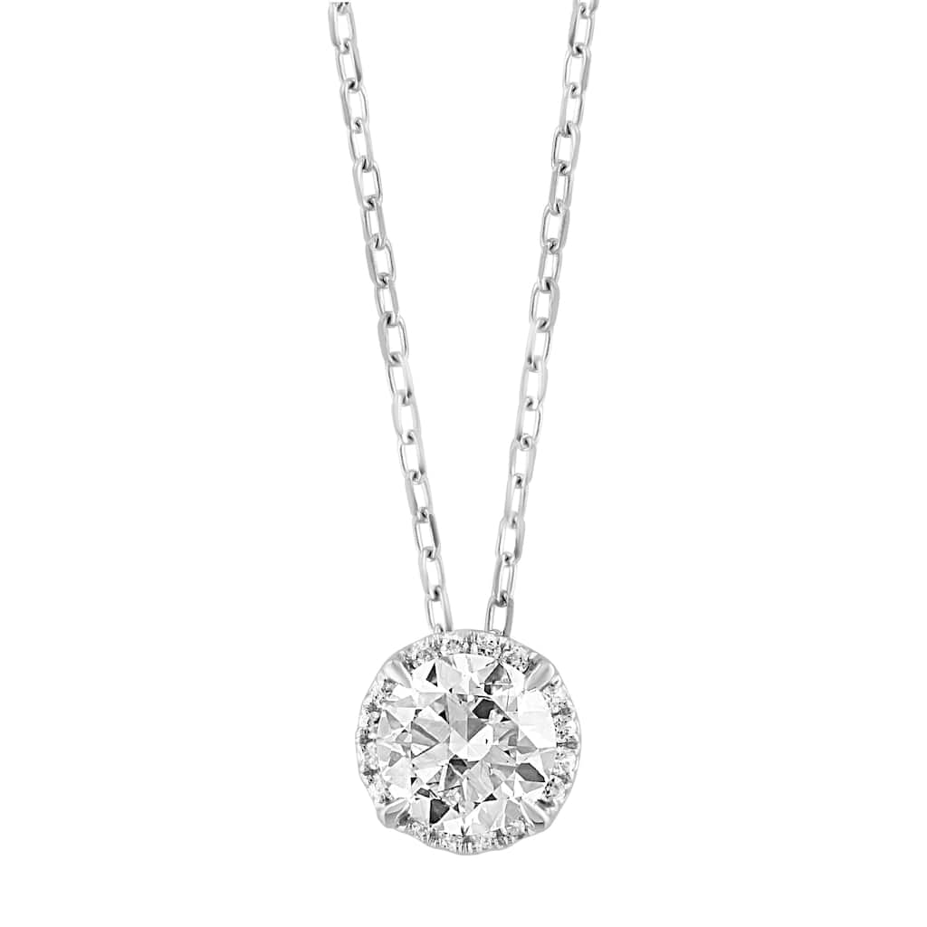 EFFY 14k White Gold Lab Grown Diamond Round Pendant Necklace