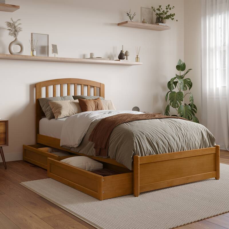Lucia Platform Bed with Panel Footboard and Storage Drawers - Light Toffee - Twin XL