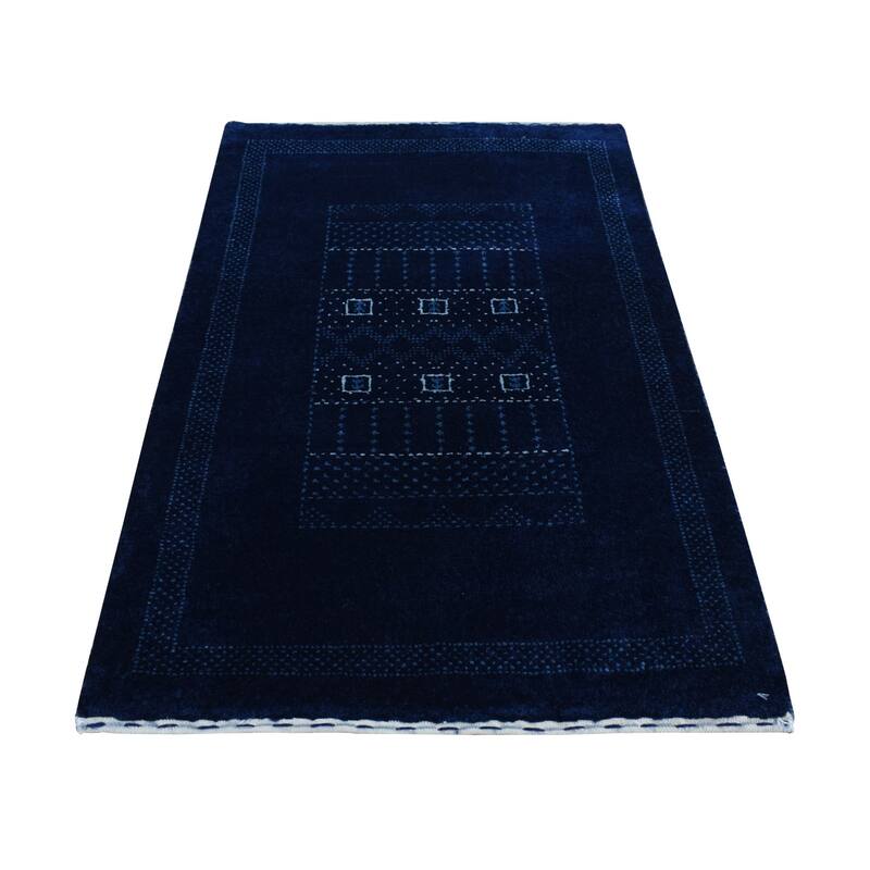 Shahbanu Rugs Solid Midnight Blue, Hand Knotted, Persian, Pure Wool