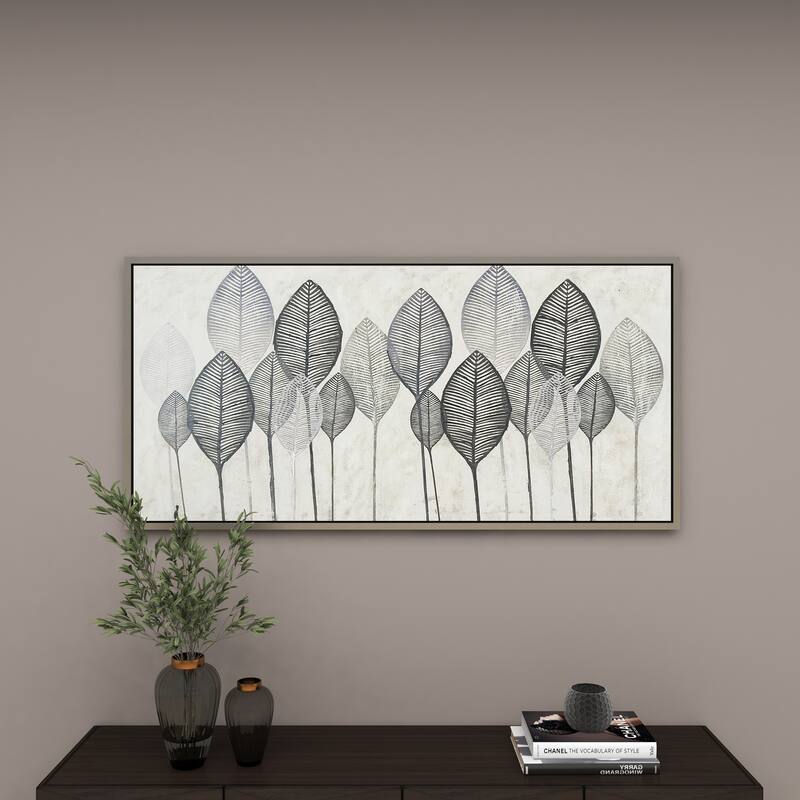 Canvas Leaf Framed Wall Art with Silver Accents and Gold Frame - Gold or White - CosmoLiving by Cosmopolitan