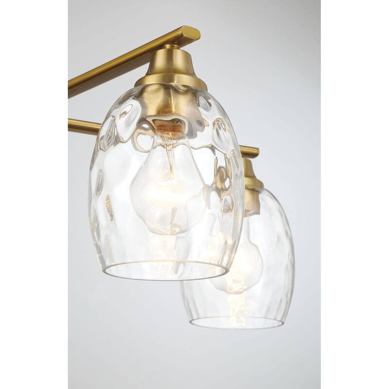Elegance Five Lights Linear Arms with Golden Brass Finish Chain Chandelier 24"W × 8.5"H with Clear Water Glass