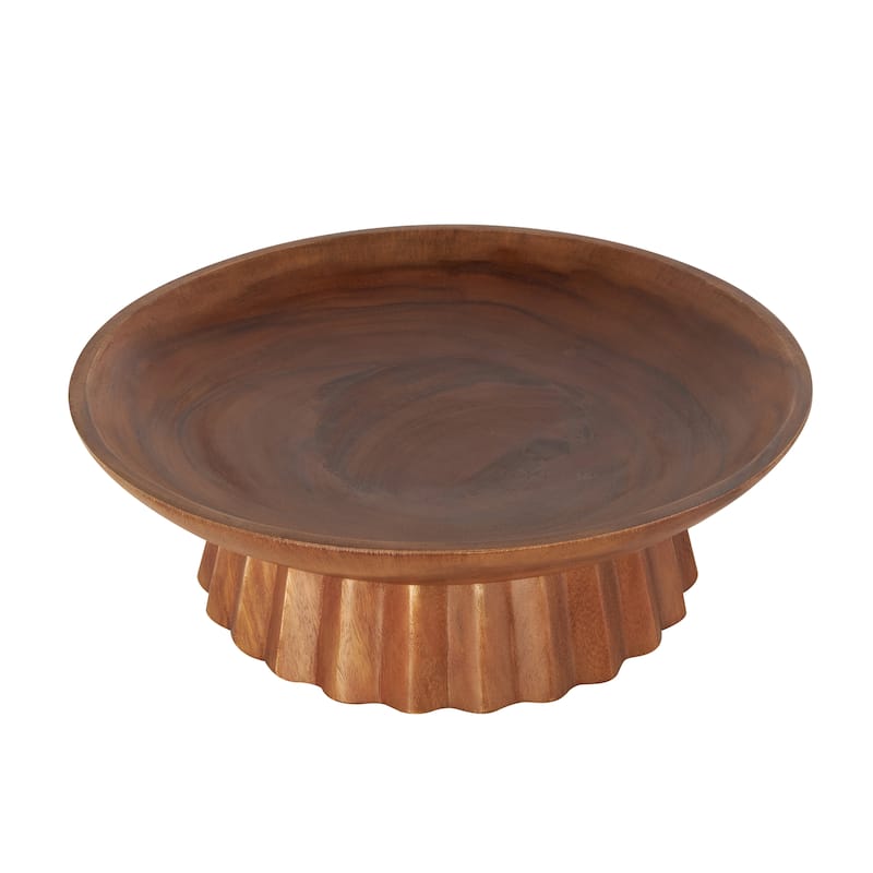 Teak Wood Handmade Decorative Bowl with Concaved Elevated Base - Brown - Roche River Decor - 17"W x 17"L x 6"H