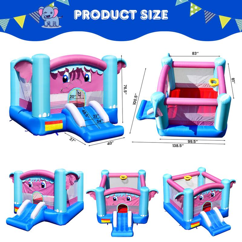 Gymax Inflatable Bounce House 3-in-1 Elephant Theme Inflatable Castle - See Details