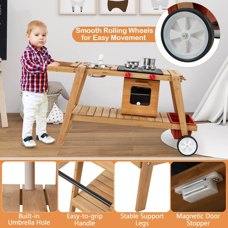 Costway Kid's Play Trolley Outdoor Wooden Kids Play Cart with Sun - See Details