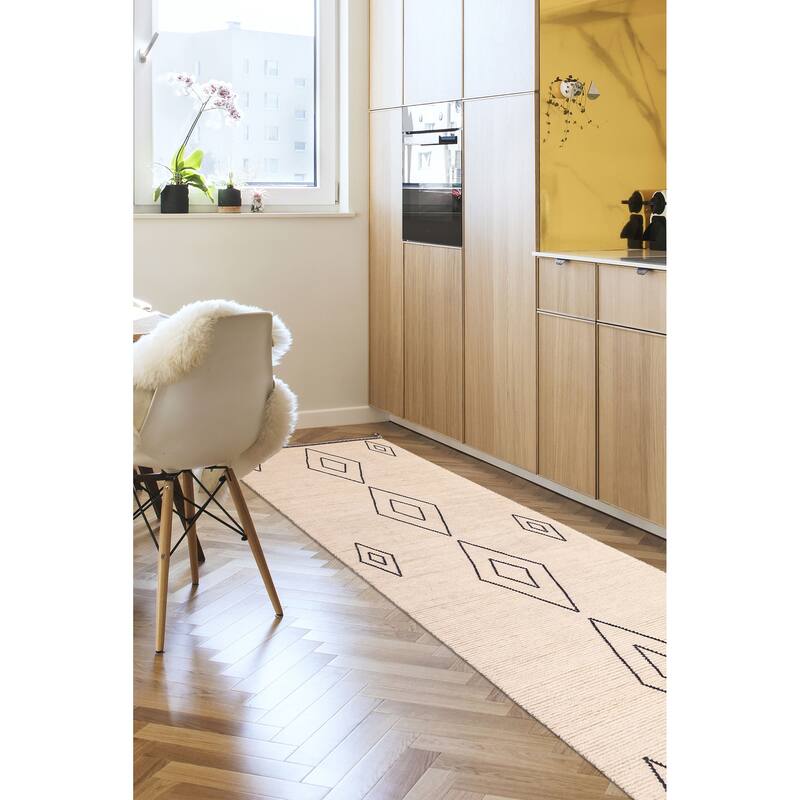 ECARPETGALLERY Hand-knotted Pak Finest Marrakesh Cream Wool Rug - 4'2 x 12'3