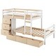 preview thumbnail 25 of 28, Twin over Twin Wooden Loft Bunk Bed with Built-In Ladder and Drawers,Modern Cabin Design