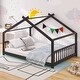 preview thumbnail 1 of 26, Sturdy Pinewood House Bed with Roof, Playful Design & Semi-Enclosed Space for Kids Full - Black