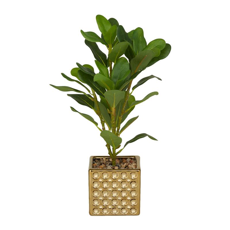 Faux Foliage Bay Laurel Artificial Plant with Realistic Leaves and Square Porcelain Pot - Green - Roche River Decor