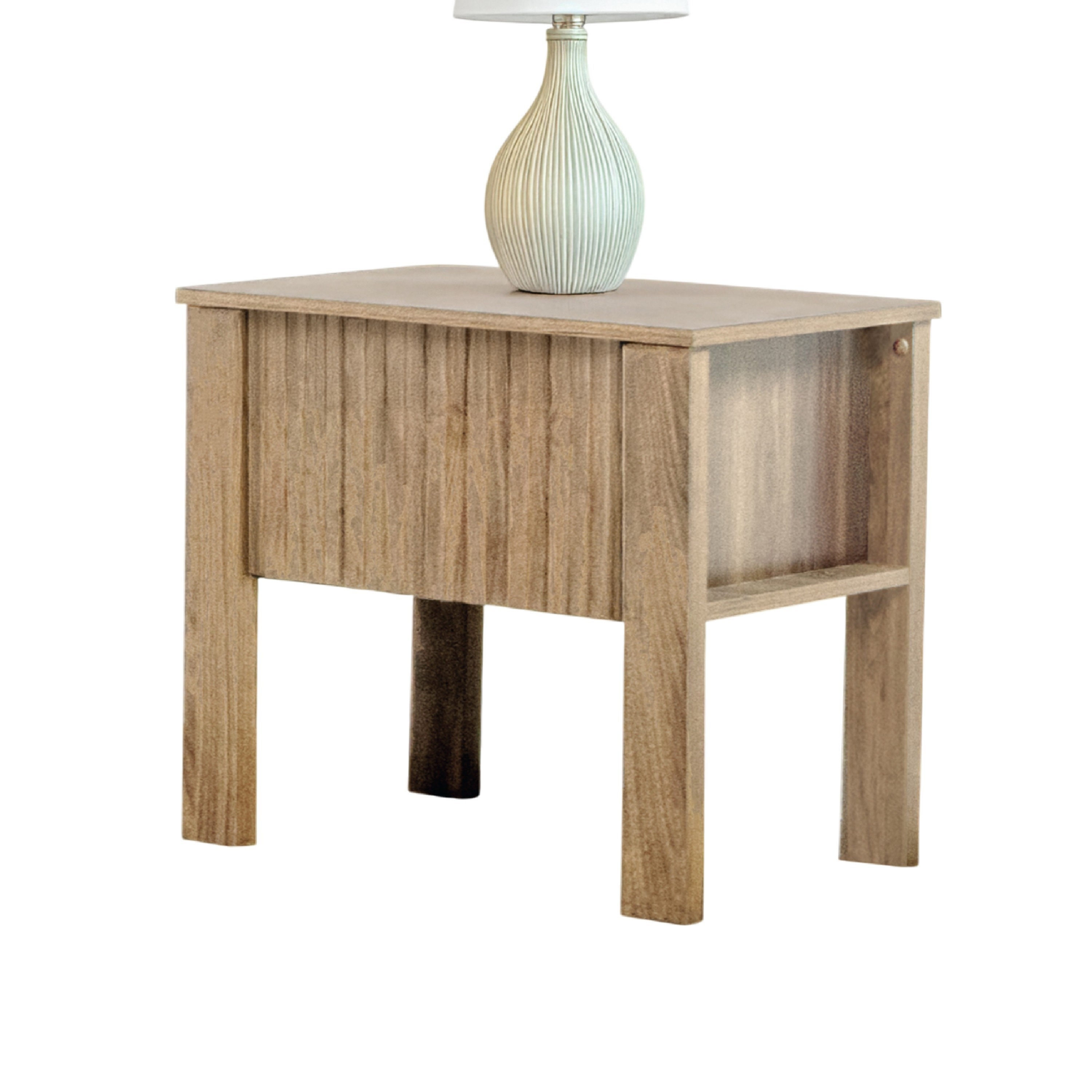 Modern Side End Table, 1 Drawer, Natural Oak Brown, 22x16 Inch Top