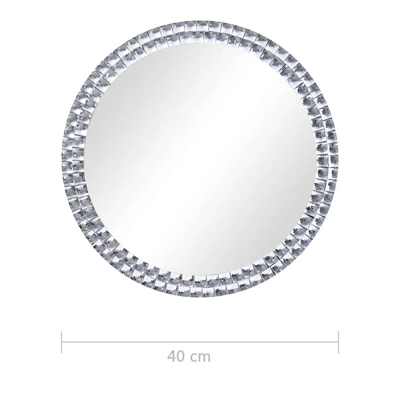 vidaXL Wall Mirror Silver Tempered glass, Acrylic crystal 15.7 in diameter - 15.7 x 15.7 x 0.4 in