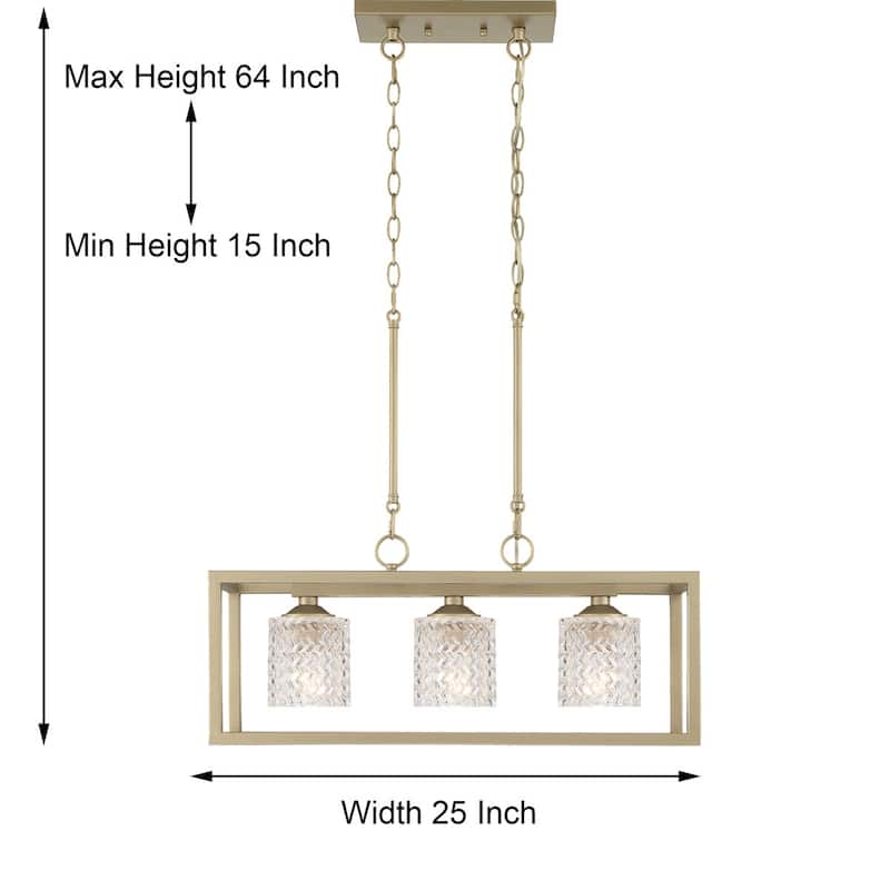 Allegray 3-light Modern Farmhouse Rectangle Chandelier Kitchen Island Pendant with UL Certified