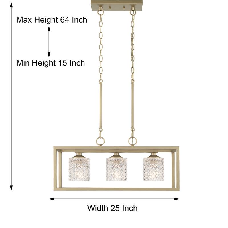 Moulins 3-ight Linear Modern Farmhouse Rectangle Chandelier with UL Certified - 25in