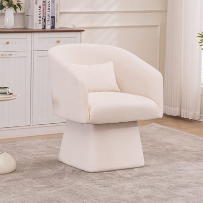 Swivel Lounge Chair Beige Chenille Upholstered Ergonomic Comfort Living Room Chair