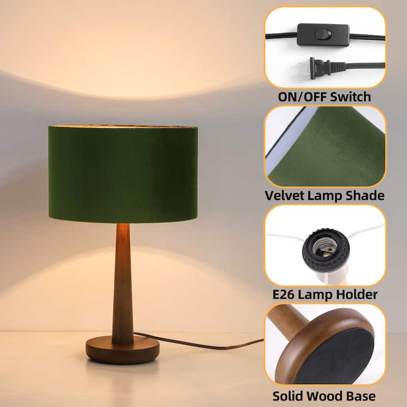18.5" Modern Table Lamp with Walnut Wood Base, Dimmable Bedside Lamp, UL Listed