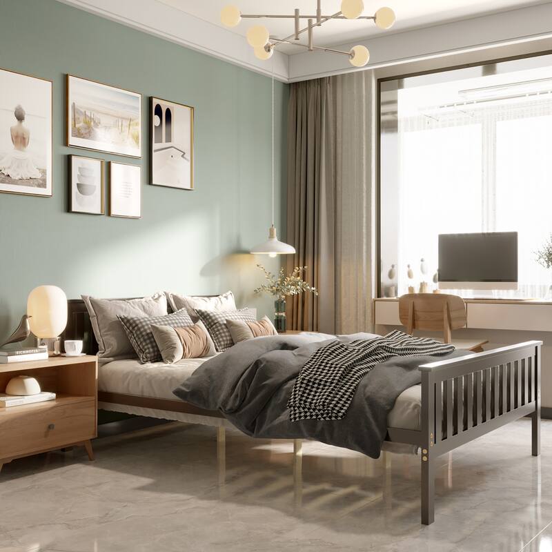 Costway Full Wood Platform Bed with Headboard and Footboard Mattress
